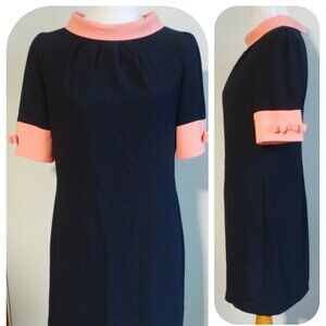 MIU MIU Cotton/Silk Dress LARGE, Italy, bow Sleeves, black w pink trim
